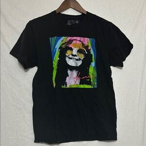Black Short Sleeve Tee with Colorful Janis Joplin Design